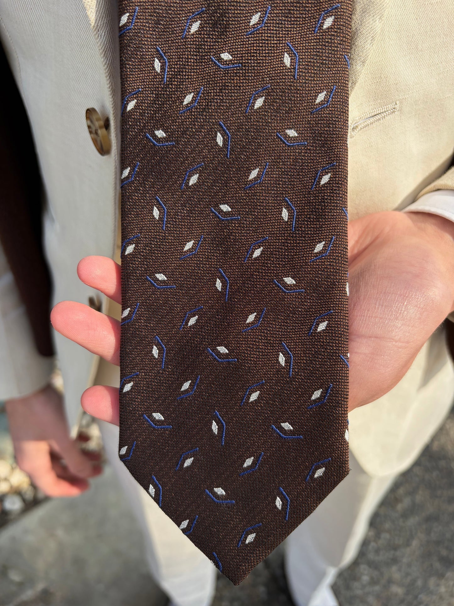 Brown Micro-Motif Silk Tie