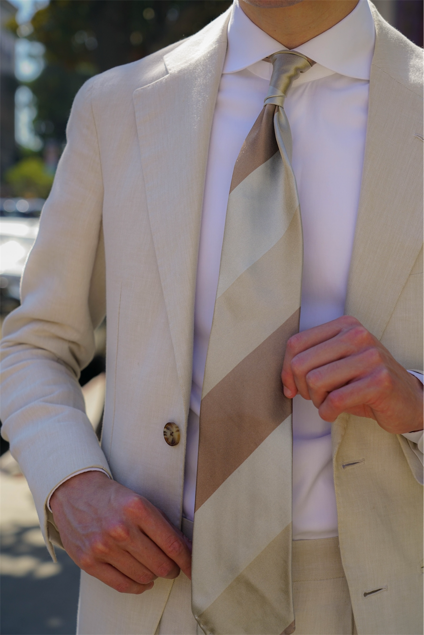 Monochromatic Cream Block Stripe Silk Tie