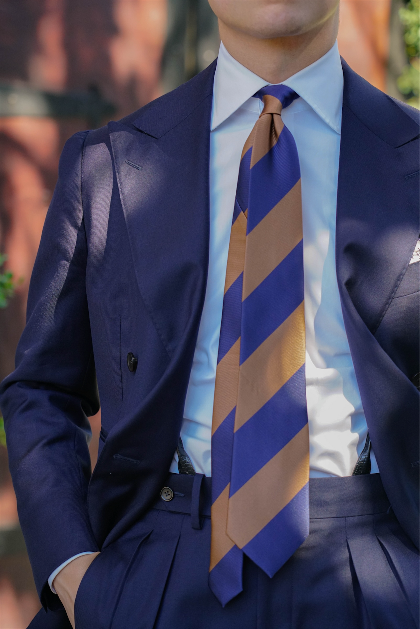 Navy & Brown Block Stripe Tie