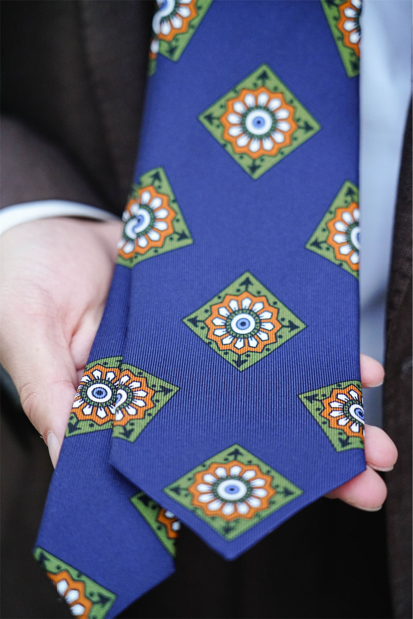 Blue Large Medallion Silk Tie