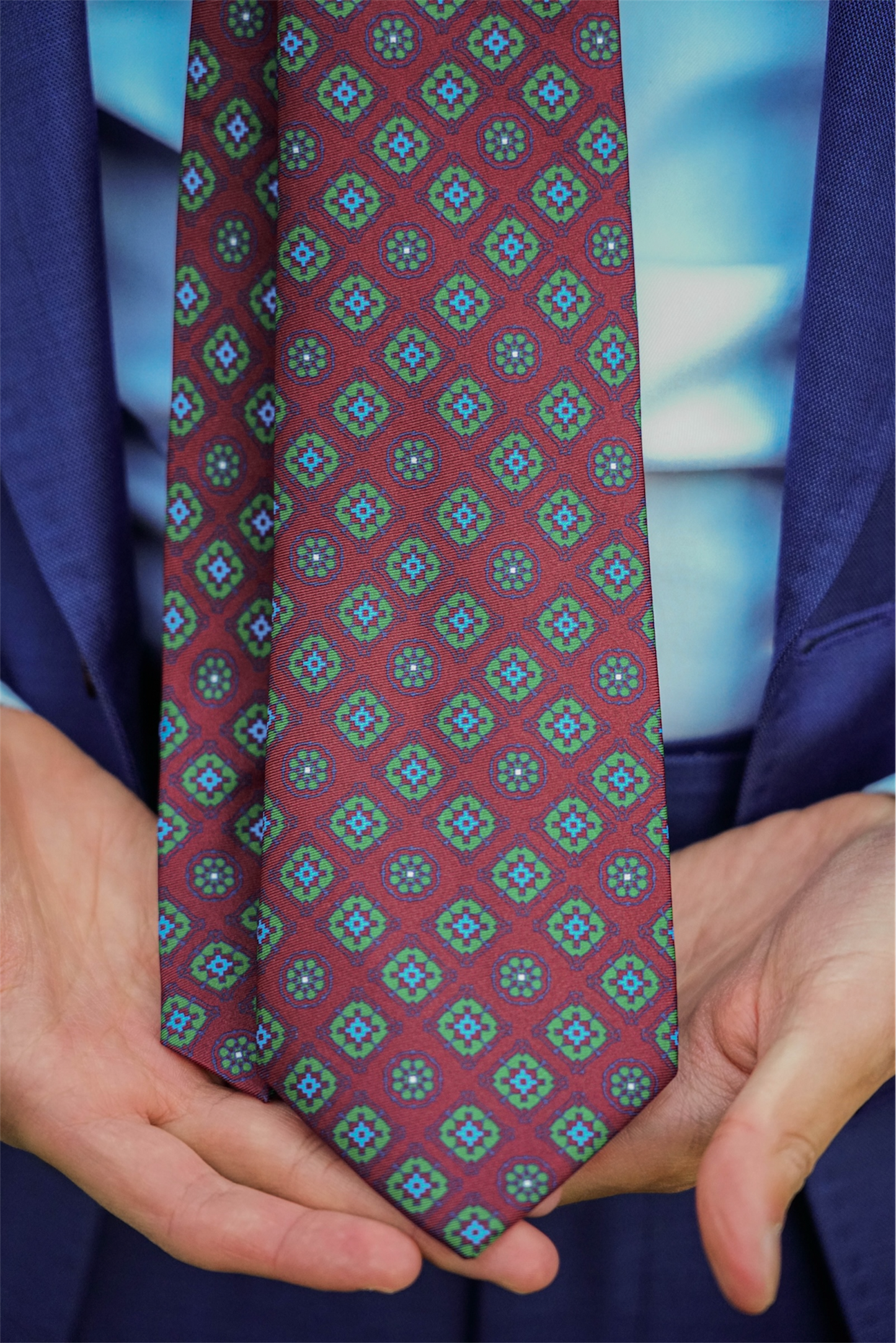 Brick Red Geometric Silk Tie