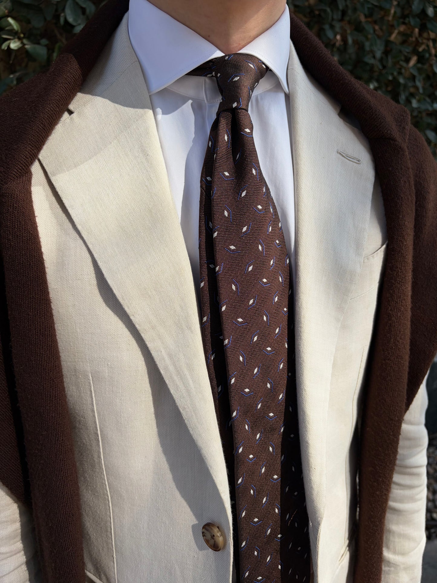 Brown Micro-Motif Silk Tie