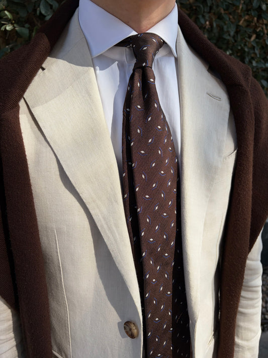 Brown Micro-Motif Silk Tie