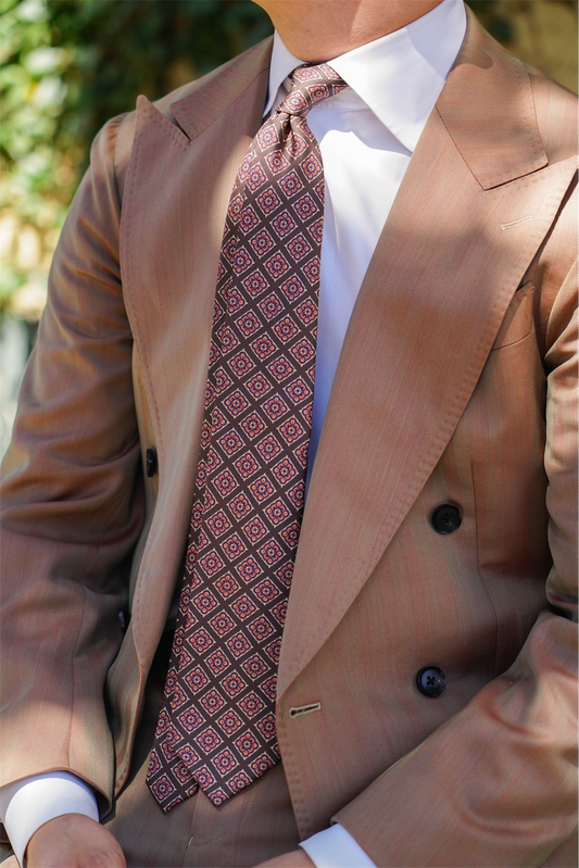Brown and Red Diamond Silk Tie
