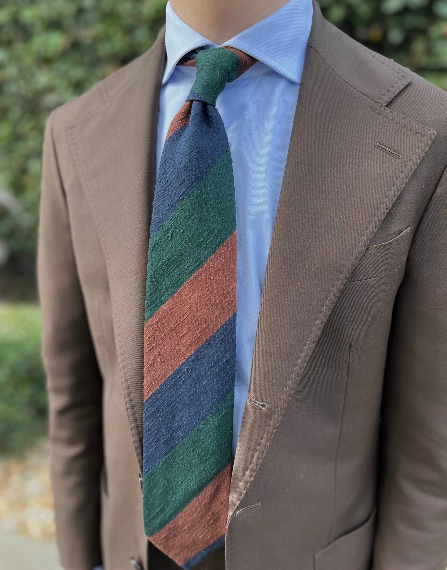 Multicolor Block Stripe Shantung Tie