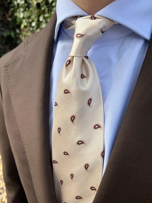 Cream Paisley Silk Tie