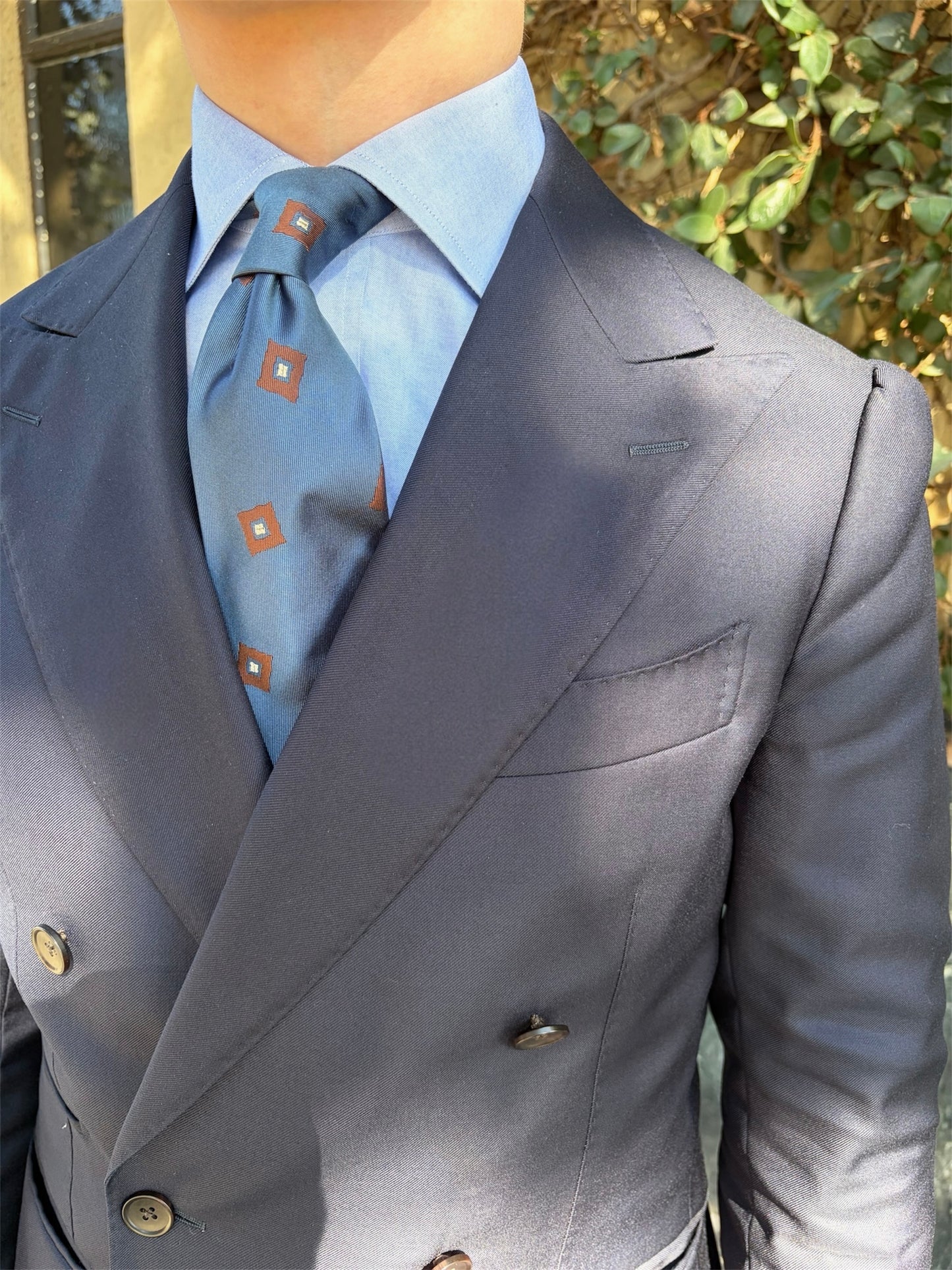 Blue & Brown Square Motif Silk Tie