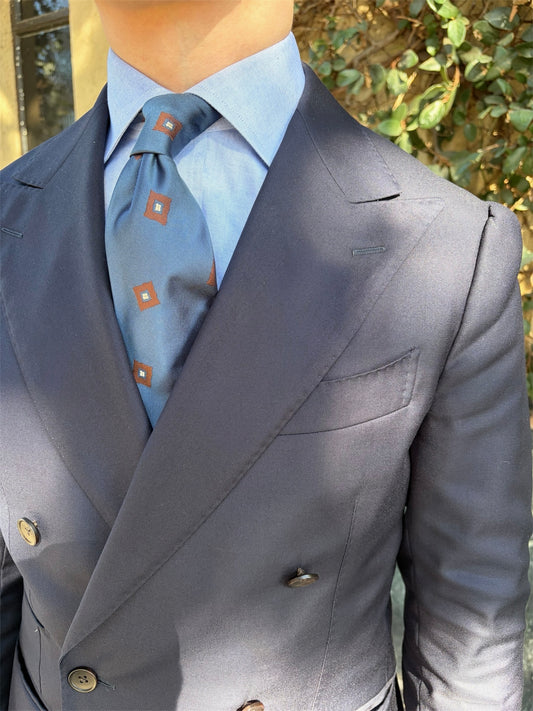 Blue & Brown Square Motif Silk Tie