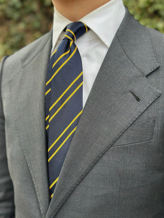 Navy & Yellow Double Stripe Tie