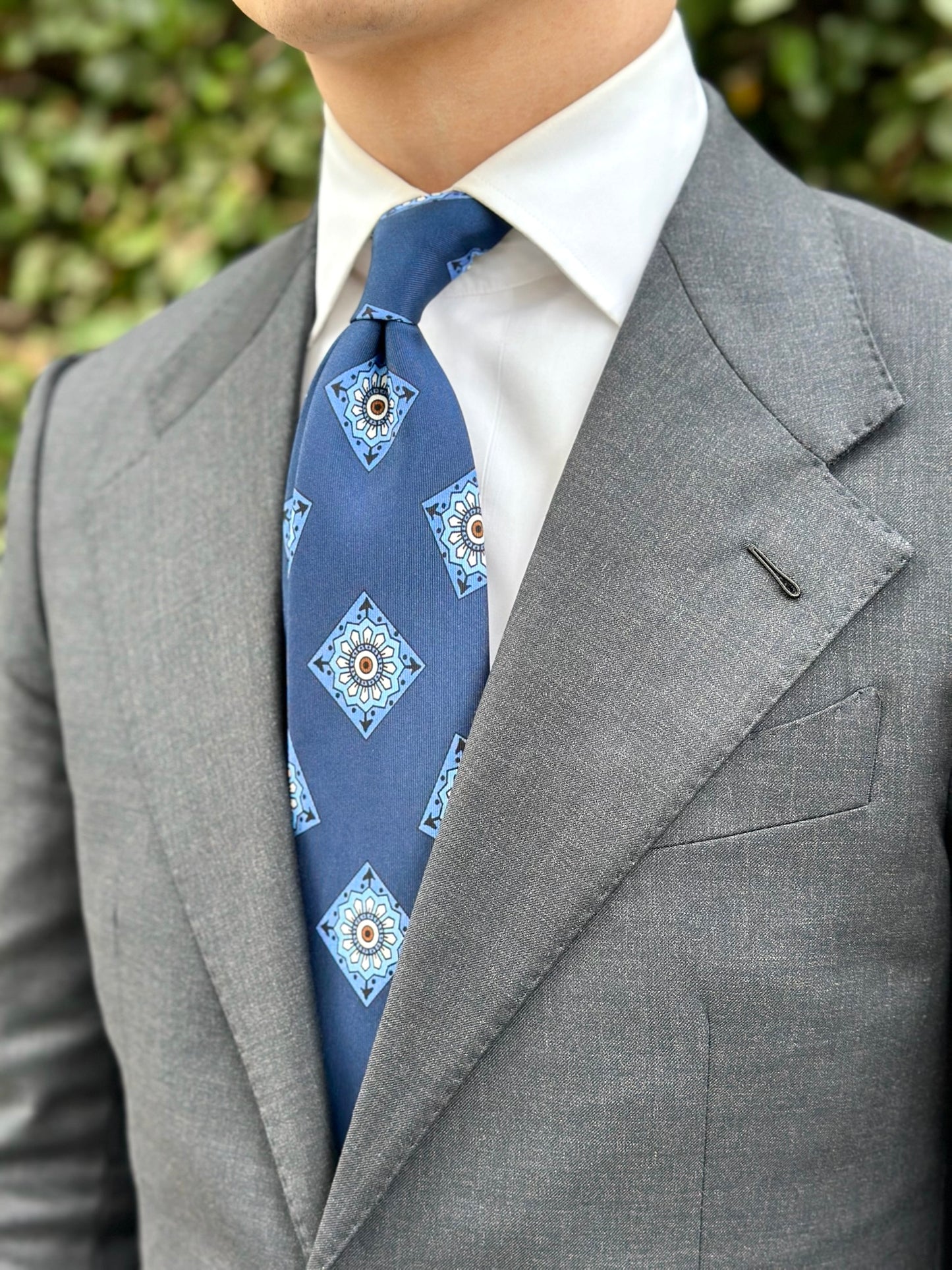 Light Blue Large Medallion Silk Tie