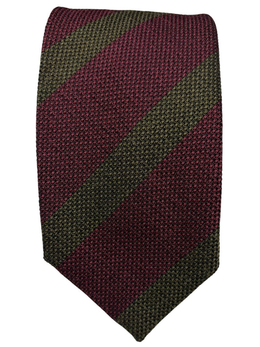 Burgundy & Olive Block Stripe Silk Tie