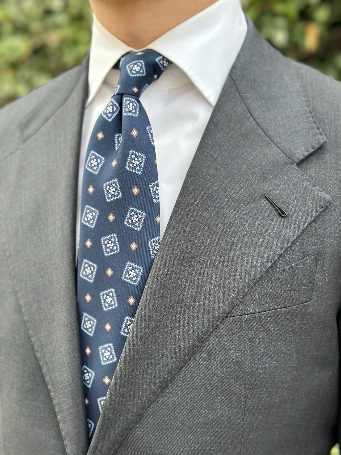 Navy Diamond Silk Tie