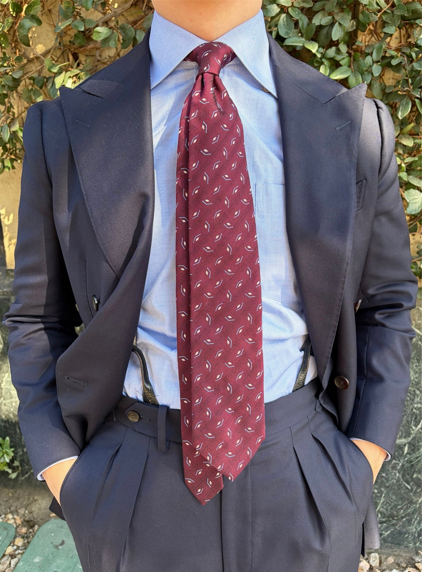 Bordeaux Micro-Motif Silk Tie