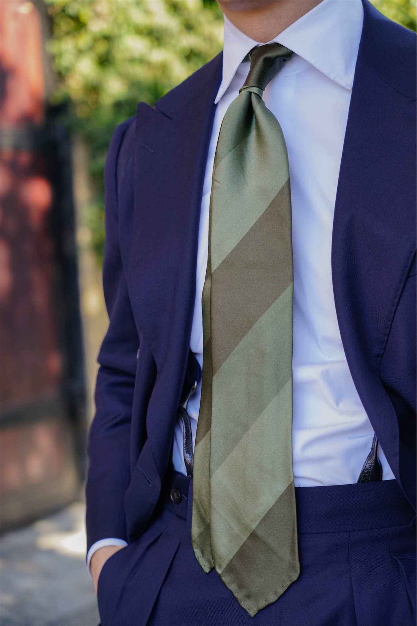 Monochromatic Green Block Stripe Silk Tie