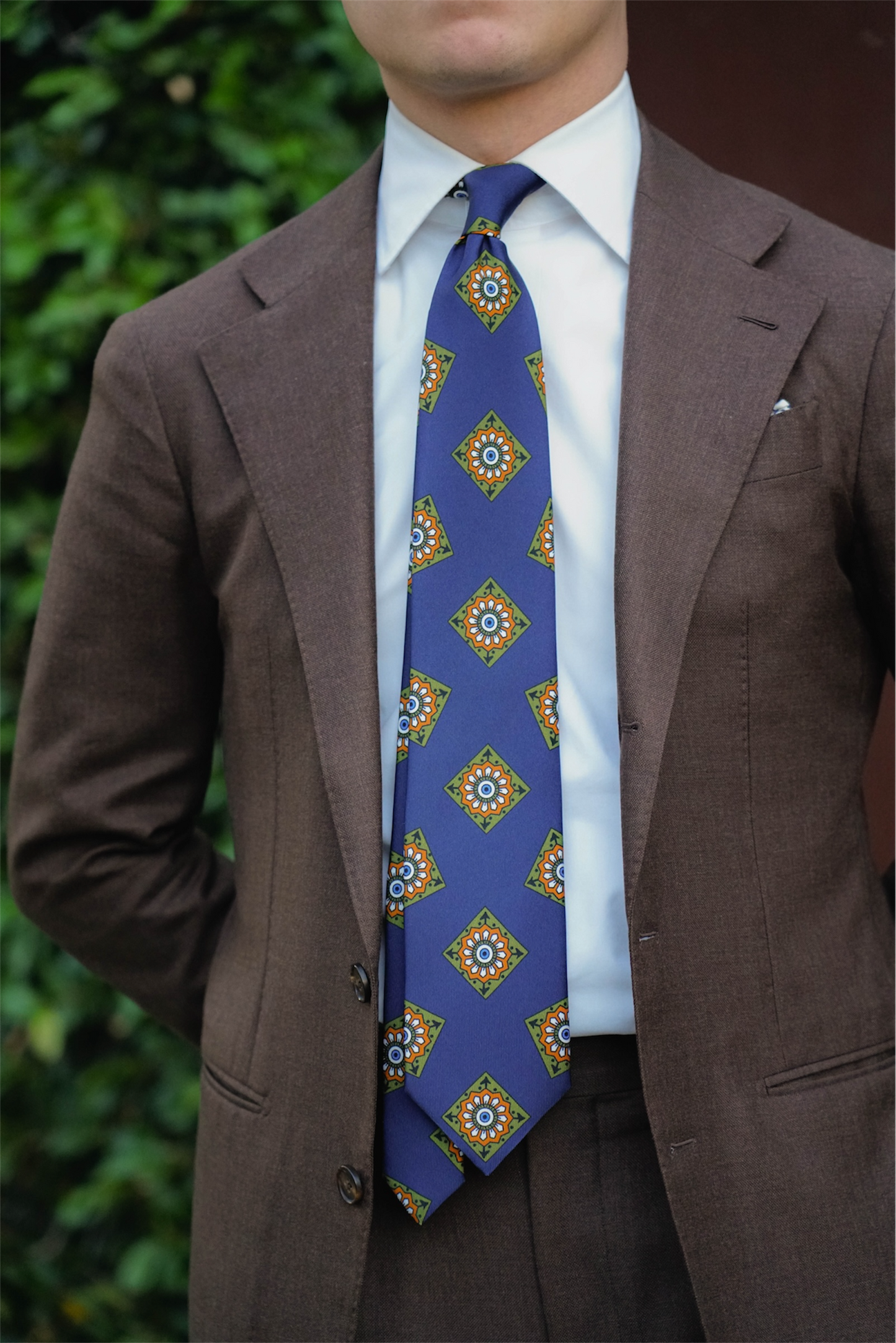 Blue Large Medallion Silk Tie