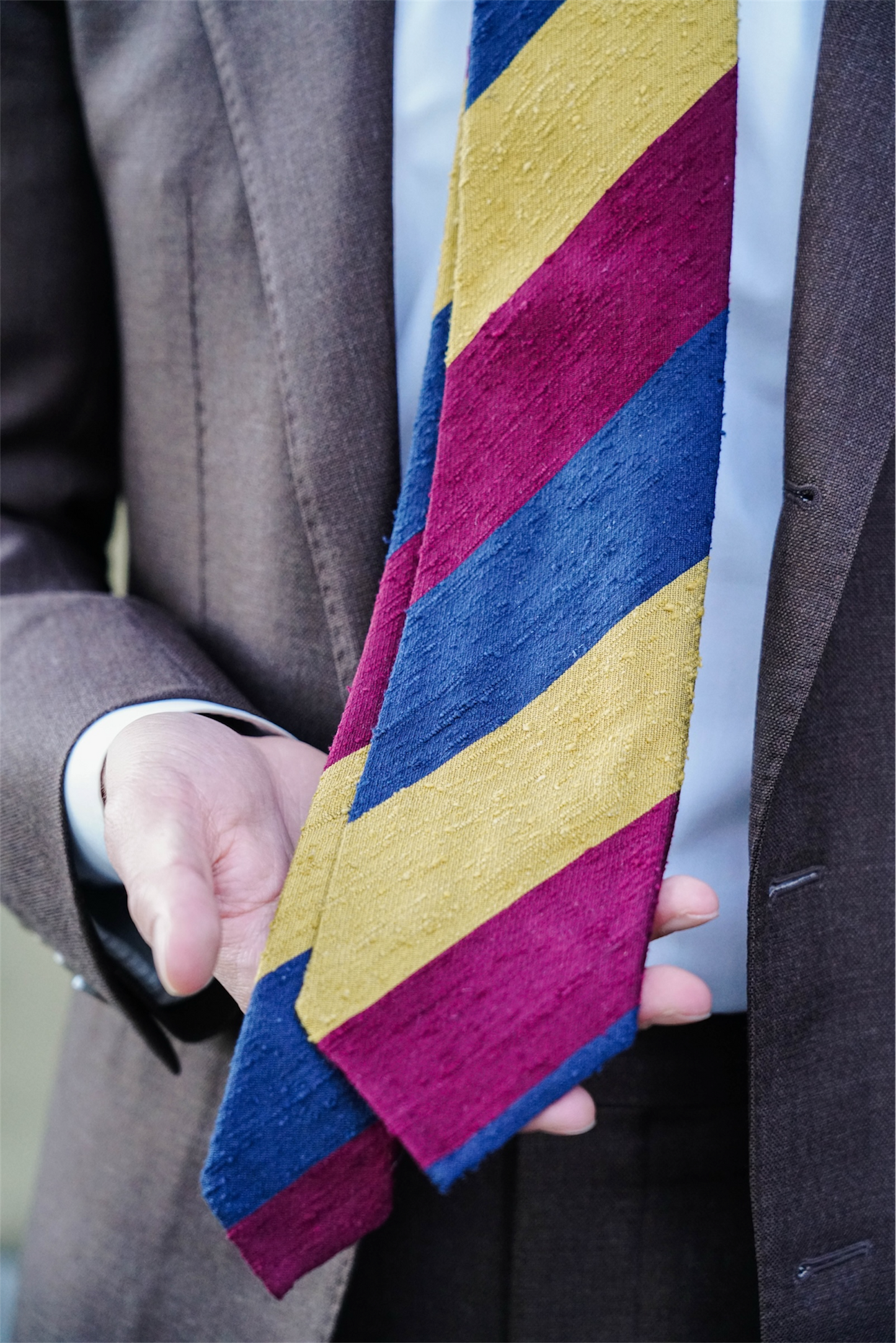 Multicolor Block Stripe Shantung Tie