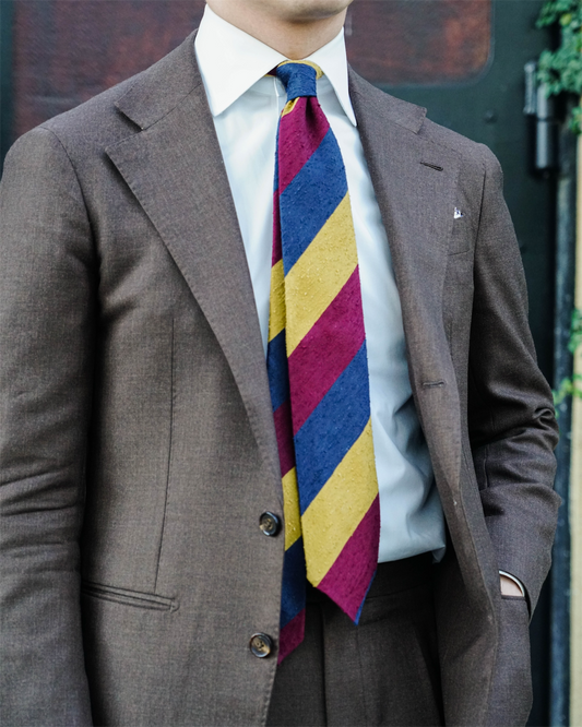 Multicolor Block Stripe Shantung Tie