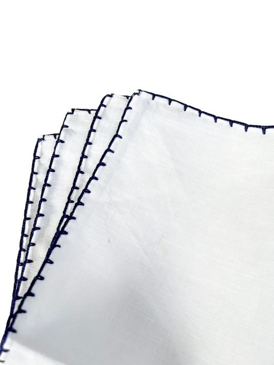 White & Navy Edge Linen Pocket Square