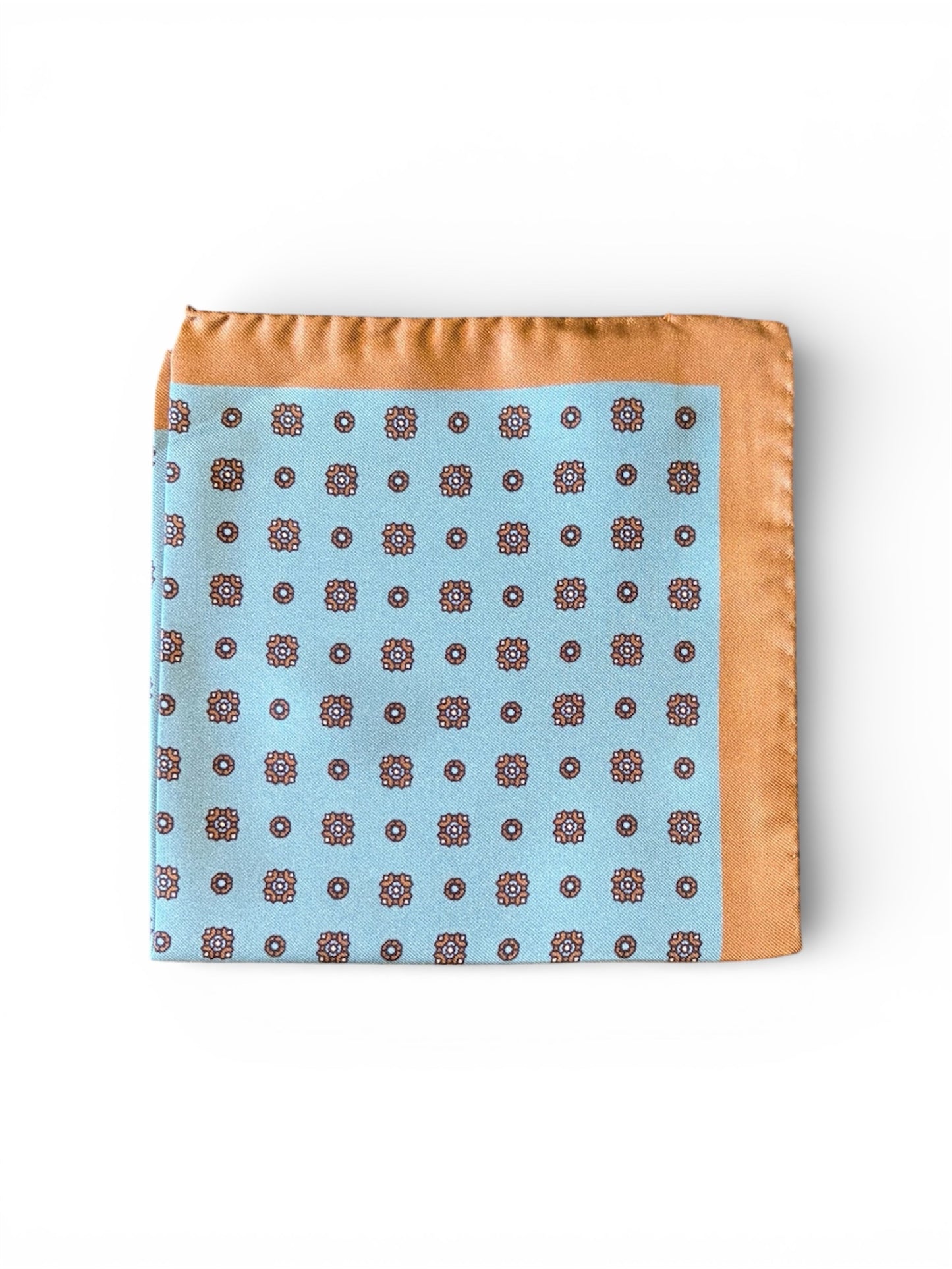 Aqua & Amber Medallion Silk Pocket Square