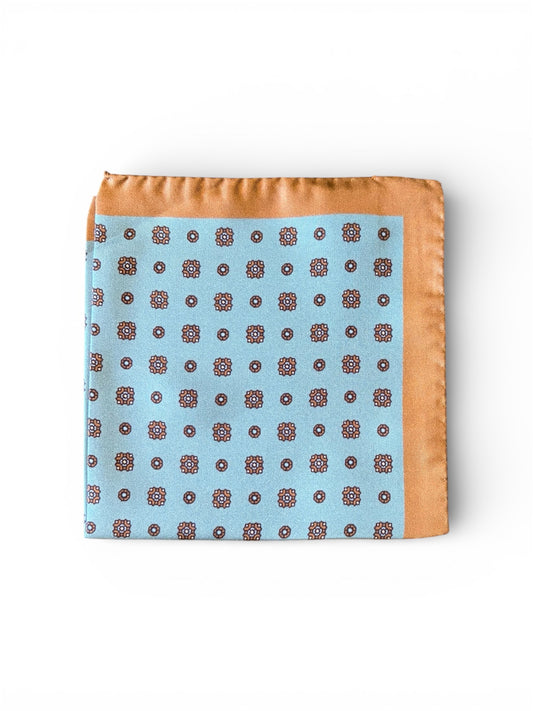 Aqua & Amber Medallion Silk Pocket Square