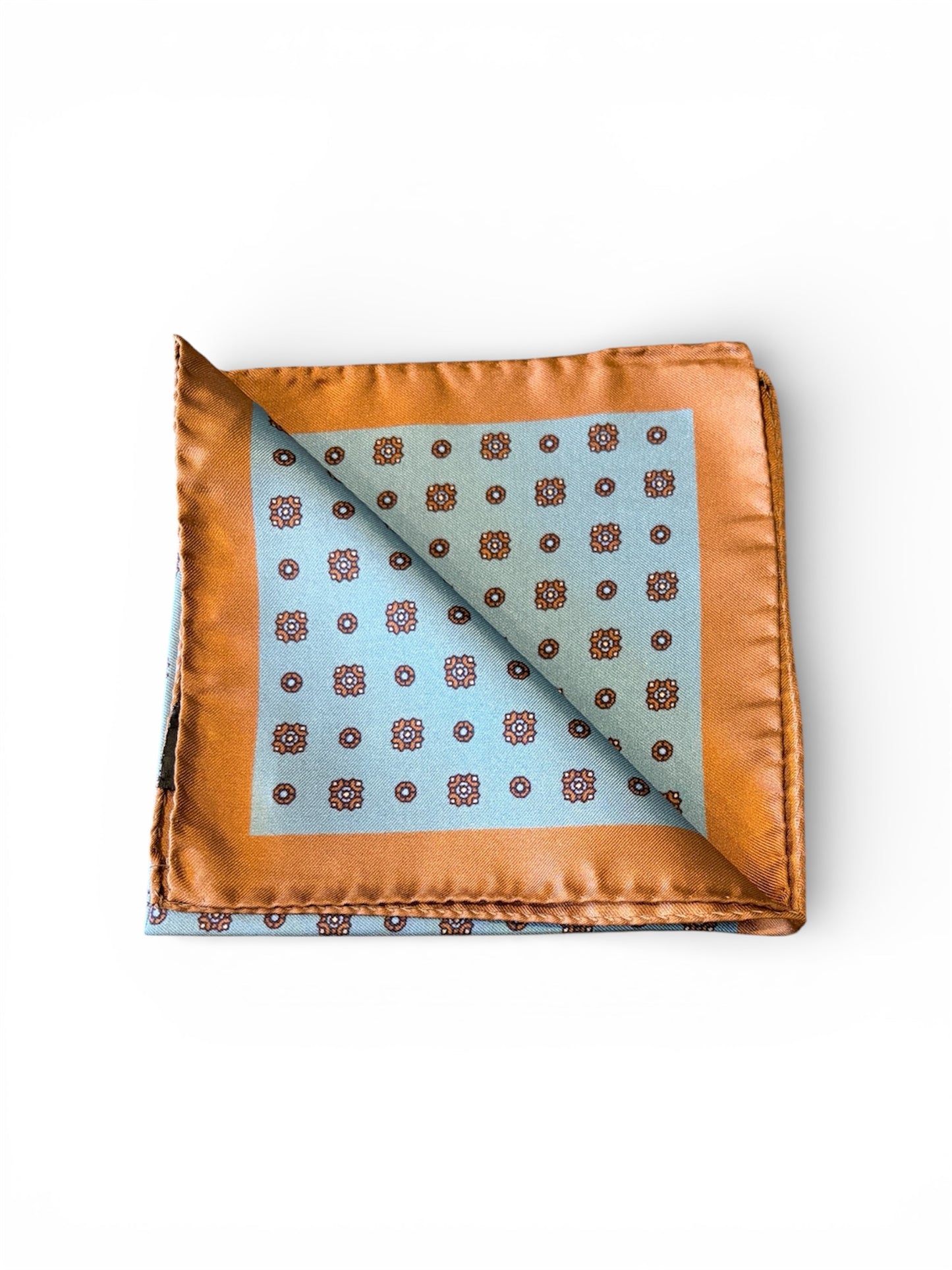 Aqua & Amber Medallion Silk Pocket Square