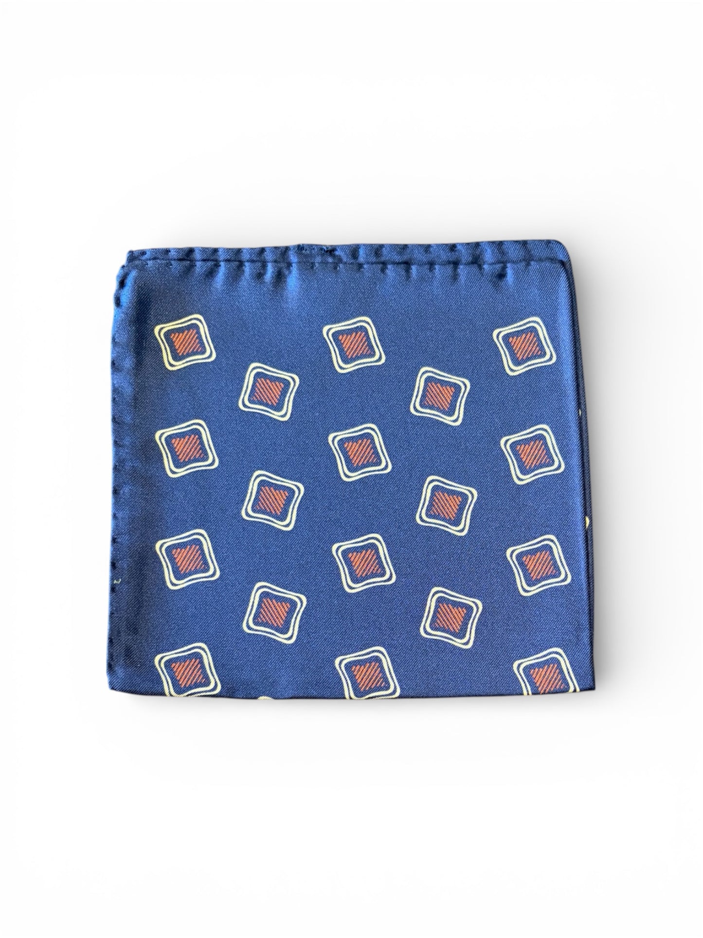 Navy Geometric Silk Pocket Square