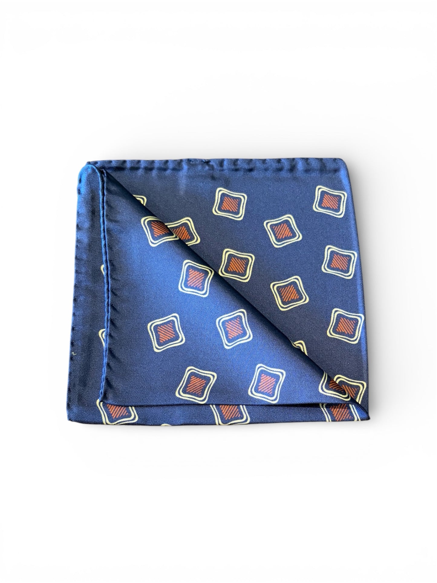 Navy Geometric Silk Pocket Square
