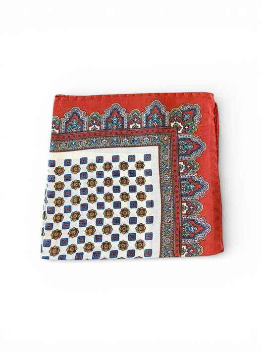 Coral Medallion Silk Pocket Square