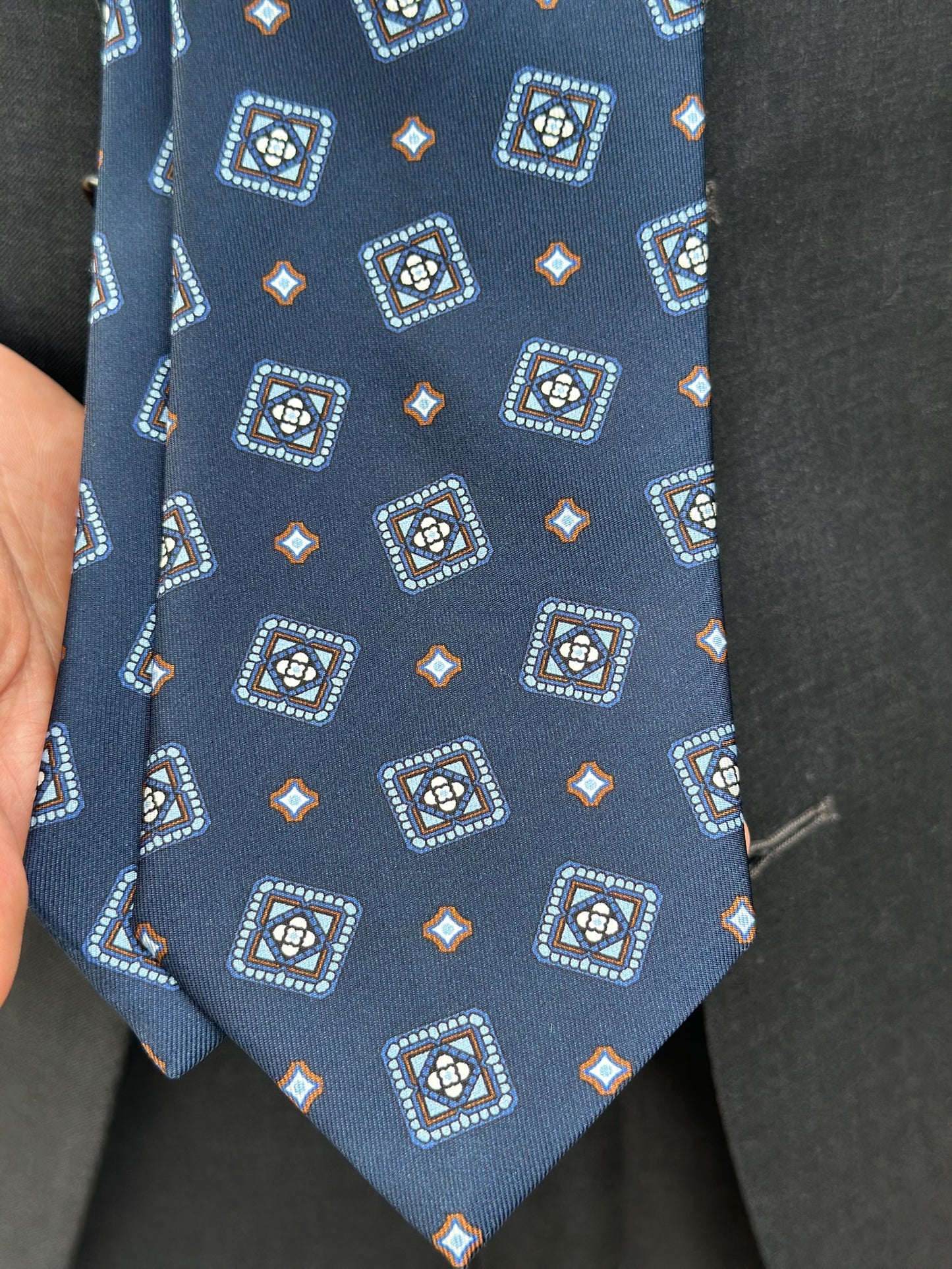 Navy Diamond Silk Tie